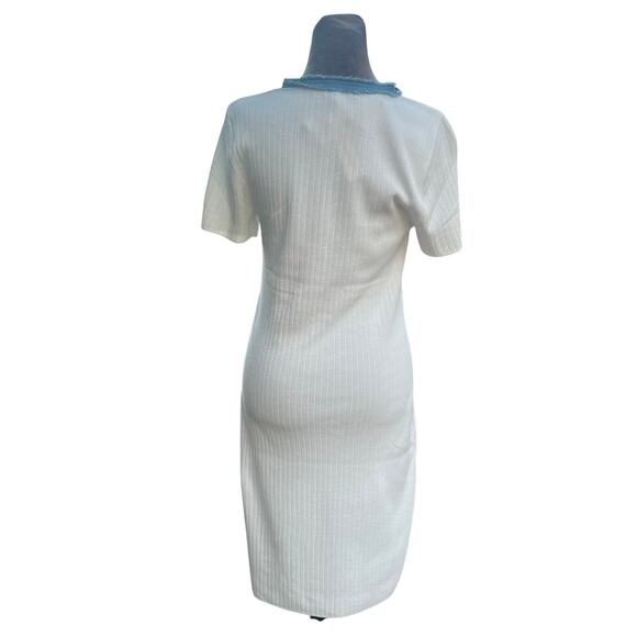 Nanette Lepore Ribbed T-Shirt Dress White Denim Pearls Sz M - Picture 4 of 10